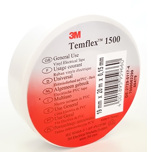  3M Temflex 1500 Ізоляційна стрічка ПВХ біла, 19мм*20м