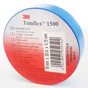 3M Temflex 1500 Изолента ПВХ синяя, 19мм*20м