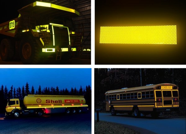 На фото 3М Світловідбиваючий скотч жовтий 3M Diamond Grade для підвищення видимості транспортних засобів