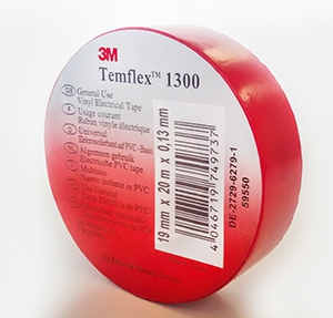 Изолента ПВХ красная 3М Temflex 1300, рулон 19мм х 20м