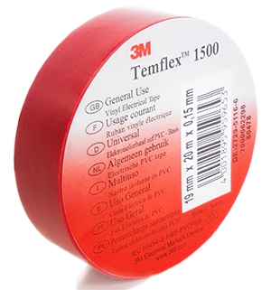 3M Temflex 1500 Изолента ПВХ красная, 19мм*20м