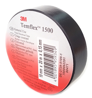 3M Temflex 1500 Ізоляційна стрічка ПВХ чорна, 19мм*20м