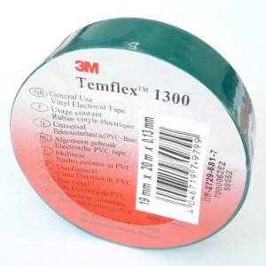 Ізоляційна стрічка ПВХ зелена 3М Temflex 1300, рулон 19мм х 20м