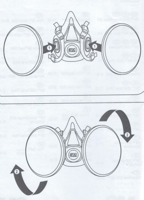 На фото схема как установить на маску круглые фильтры 3М